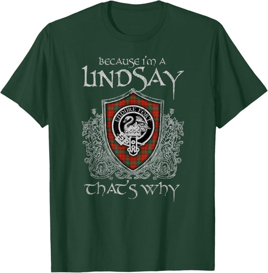 Clan Lindsay Crest Tartan Celtic Last Name Vinatge T-Shirt - T-Shirt | Forest