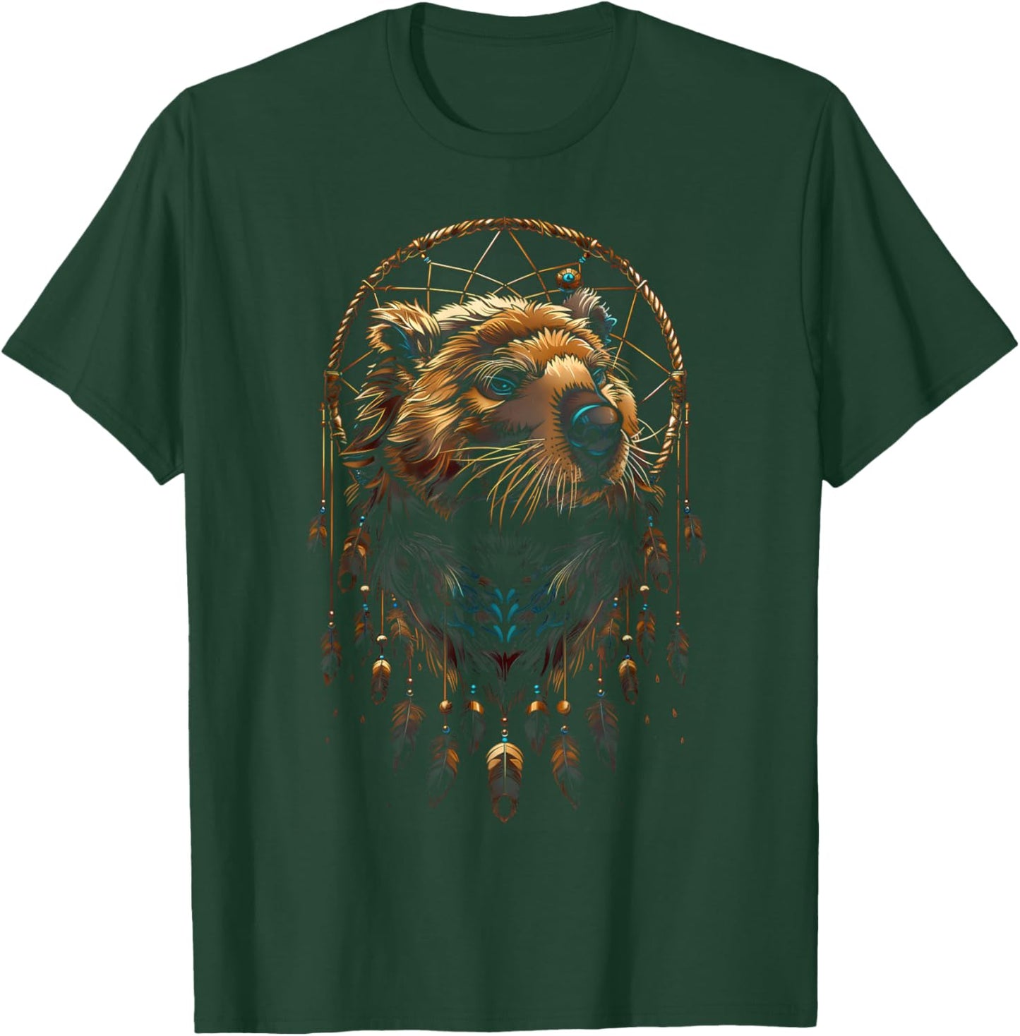 Beaver Dreamcatcher Native American Indian Feathers Arts T-Shirt - T-Shirt | Forest