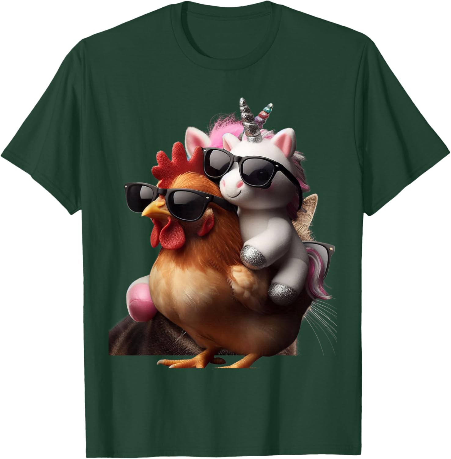 Unicorn Riding Chicken Boys Girls Women Kids Teens Rainbow T-Shirt - T-Shirt | Forest