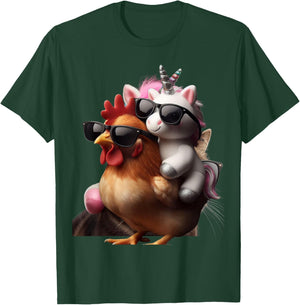 Unicorn Riding Chicken Boys Girls Women Kids Teens Rainbow T-Shirt - T-Shirt | Forest