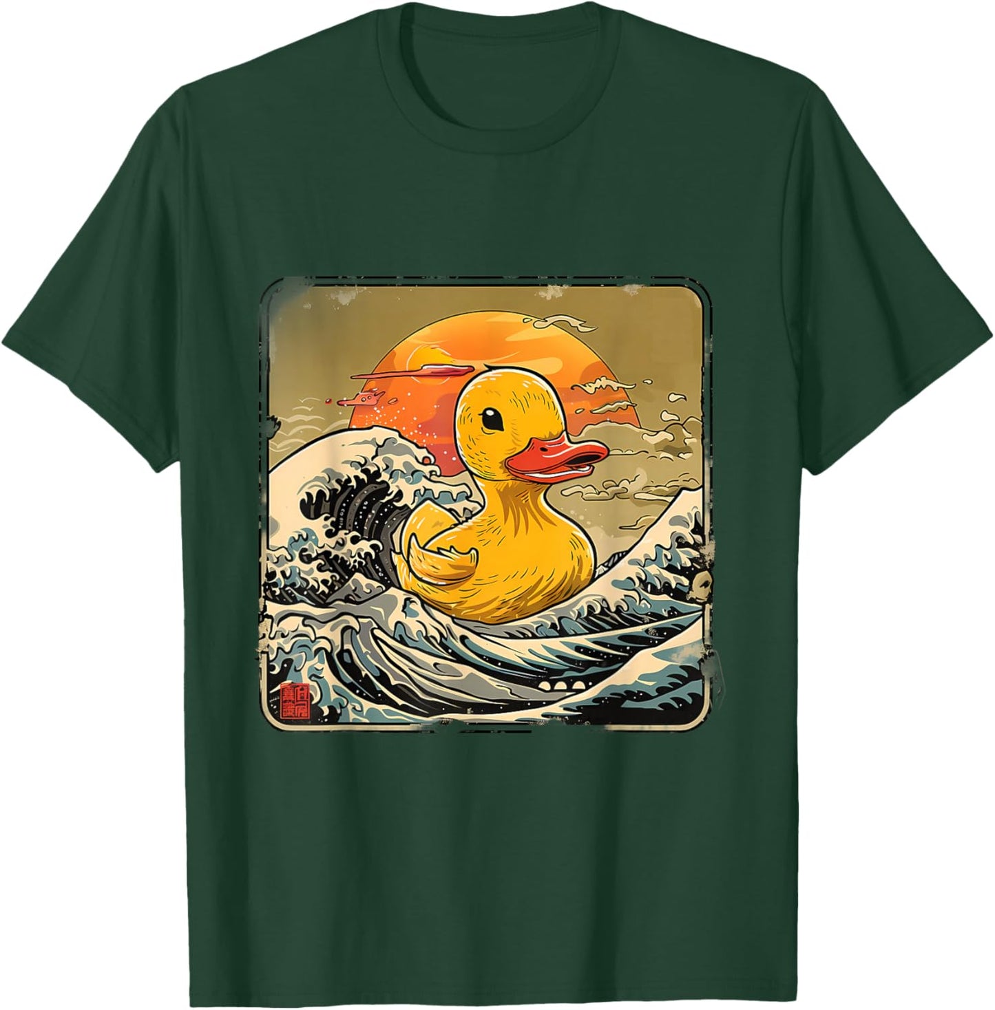 Rubber Duck Great Wave Ocean Sunset Drawing Rubber Duckling T-Shirt - T-Shirt | Forest