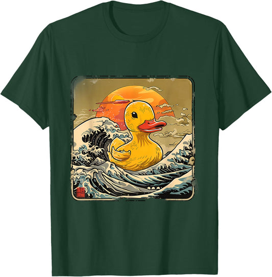 Rubber Duck Great Wave Ocean Sunset Drawing Rubber Duckling T-Shirt - T-Shirt | Forest