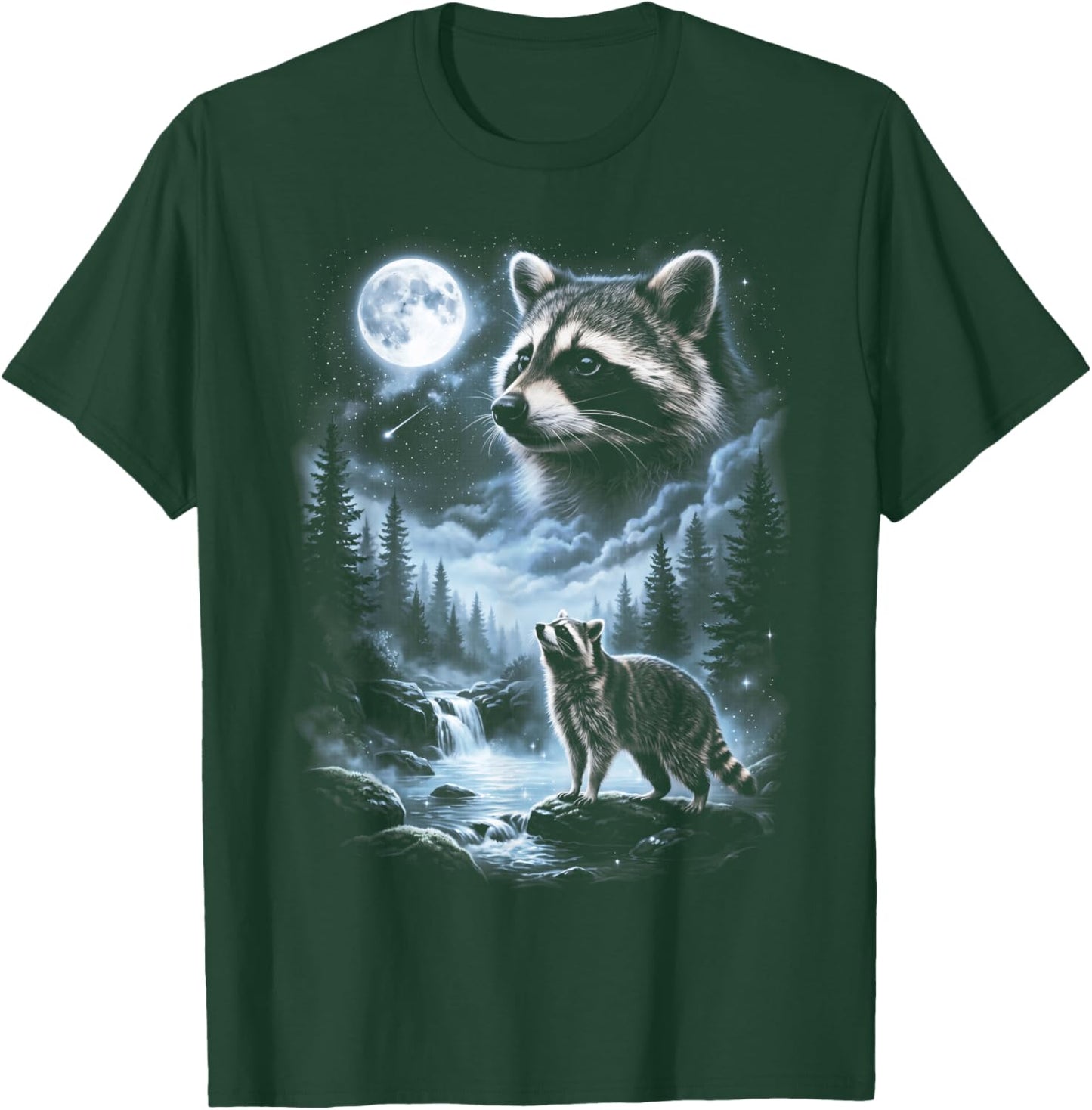 Raccoon Howling at Moon 90's Retro T-Shirt - T-Shirt | Forest