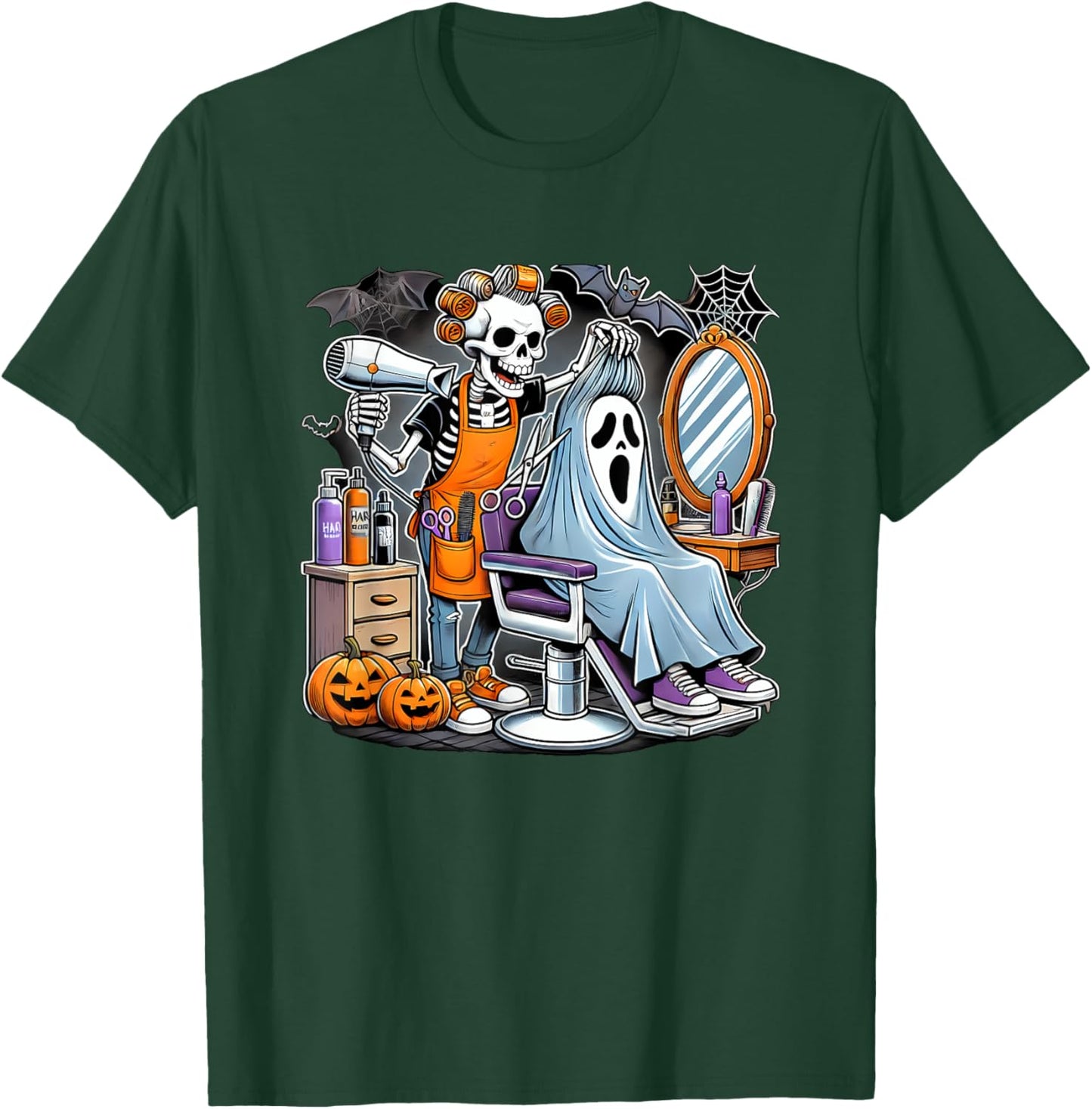 Halloween Skeleton Hairdresser Hairstylist T-Shirt - T-Shirt | Forest