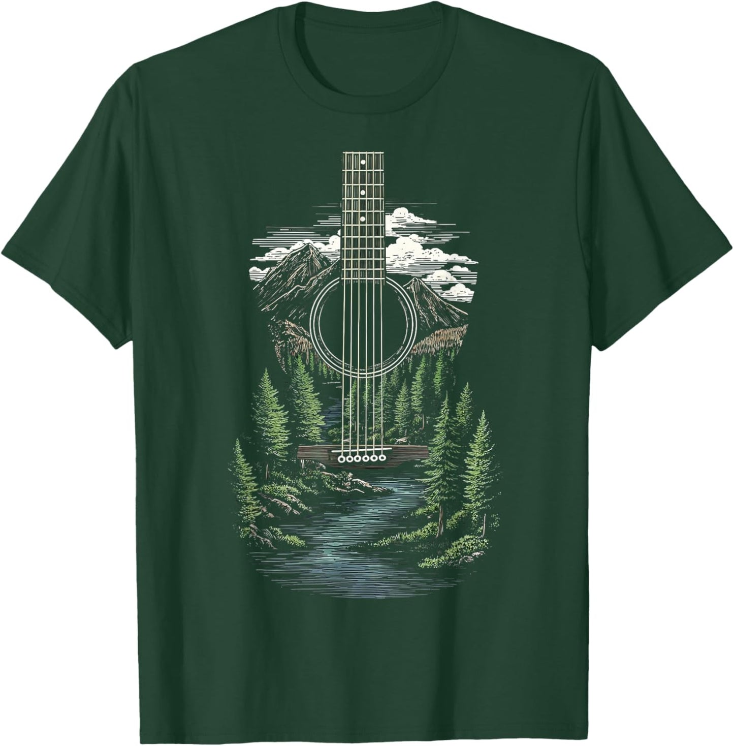 Acoustic Guitar Forest Wildlife Nature Mountain Musician T-Shirt - T-Shirt | Forest