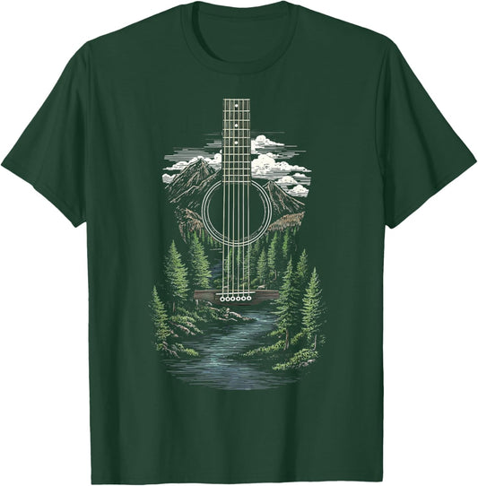 Acoustic Guitar Forest Wildlife Nature Mountain Musician T-Shirt - T-Shirt | Forest