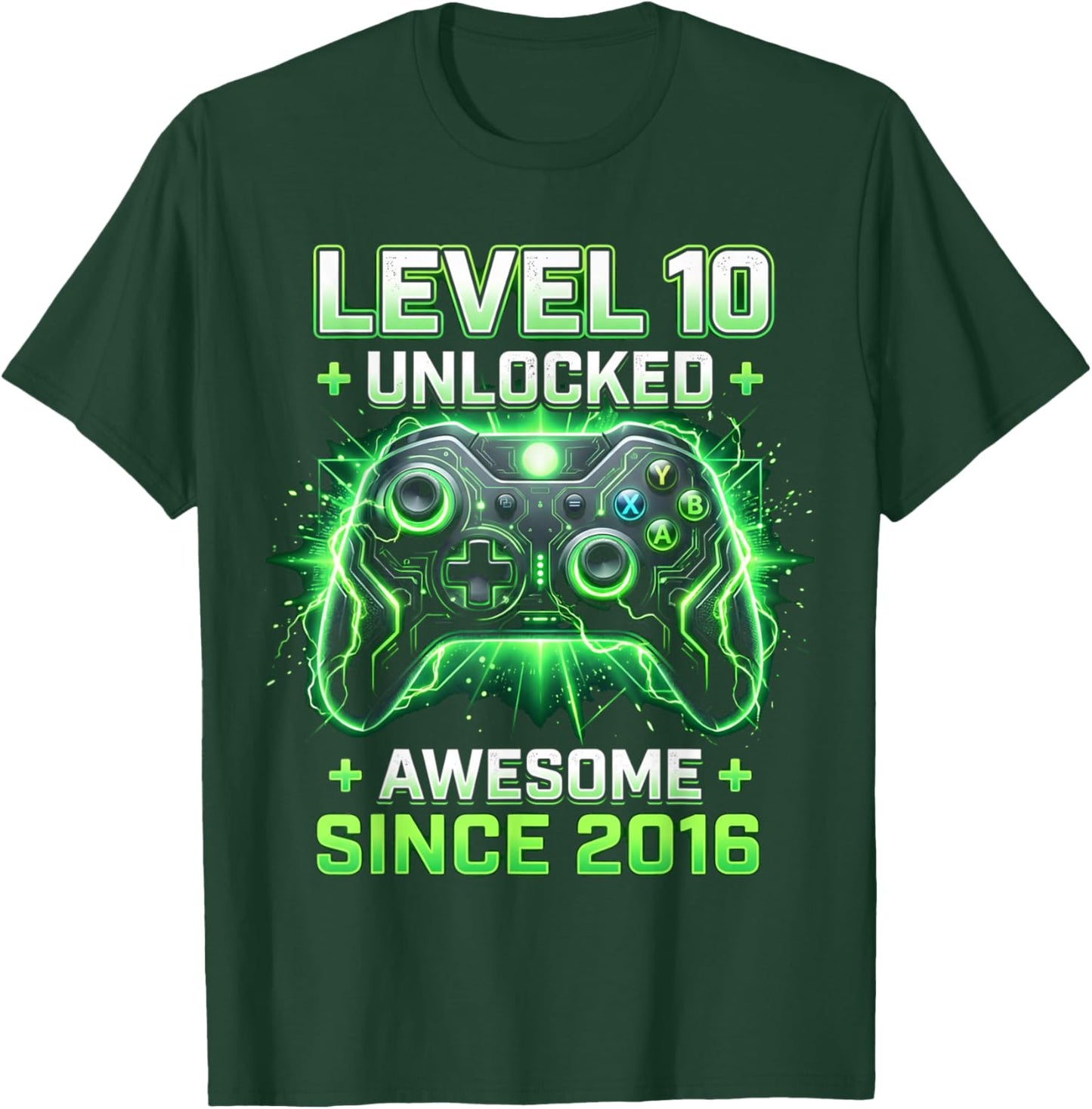 Level 10 Unlocked Awesome Since 2016 10th Birthday Boy Gamer T-Shirt - T-Shirt | Forest