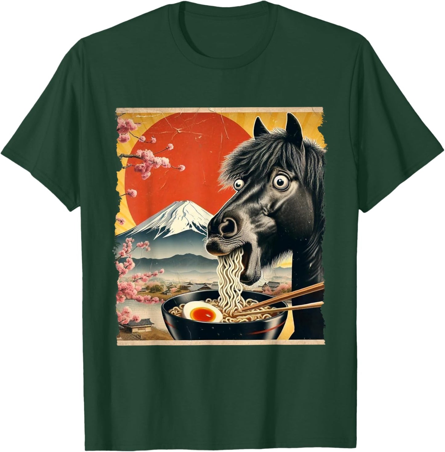 Funny Horse Eating Ramen Noodles Vintage Kawaii T-Shirt - T-Shirt | Forest
