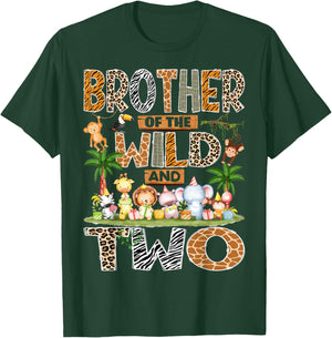Brother of The Wild & Two 2nd Birthday Boy Safari Jungle T-Shirt - T-Shirt | Forest