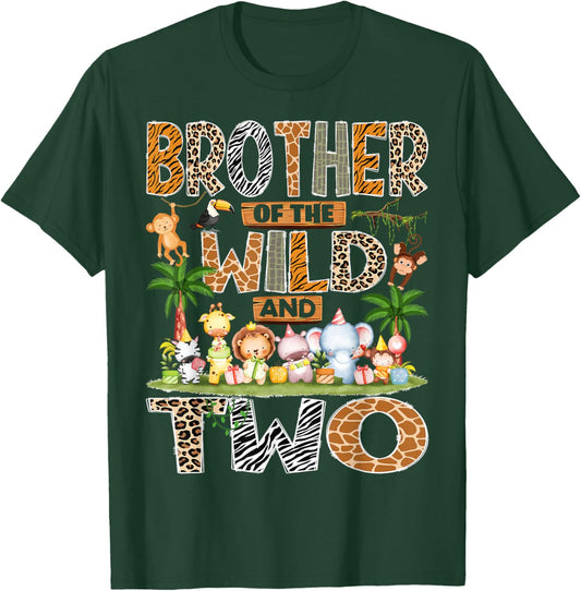 Brother of The Wild & Two 2nd Birthday Boy Safari Jungle T-Shirt - T-Shirt | Forest
