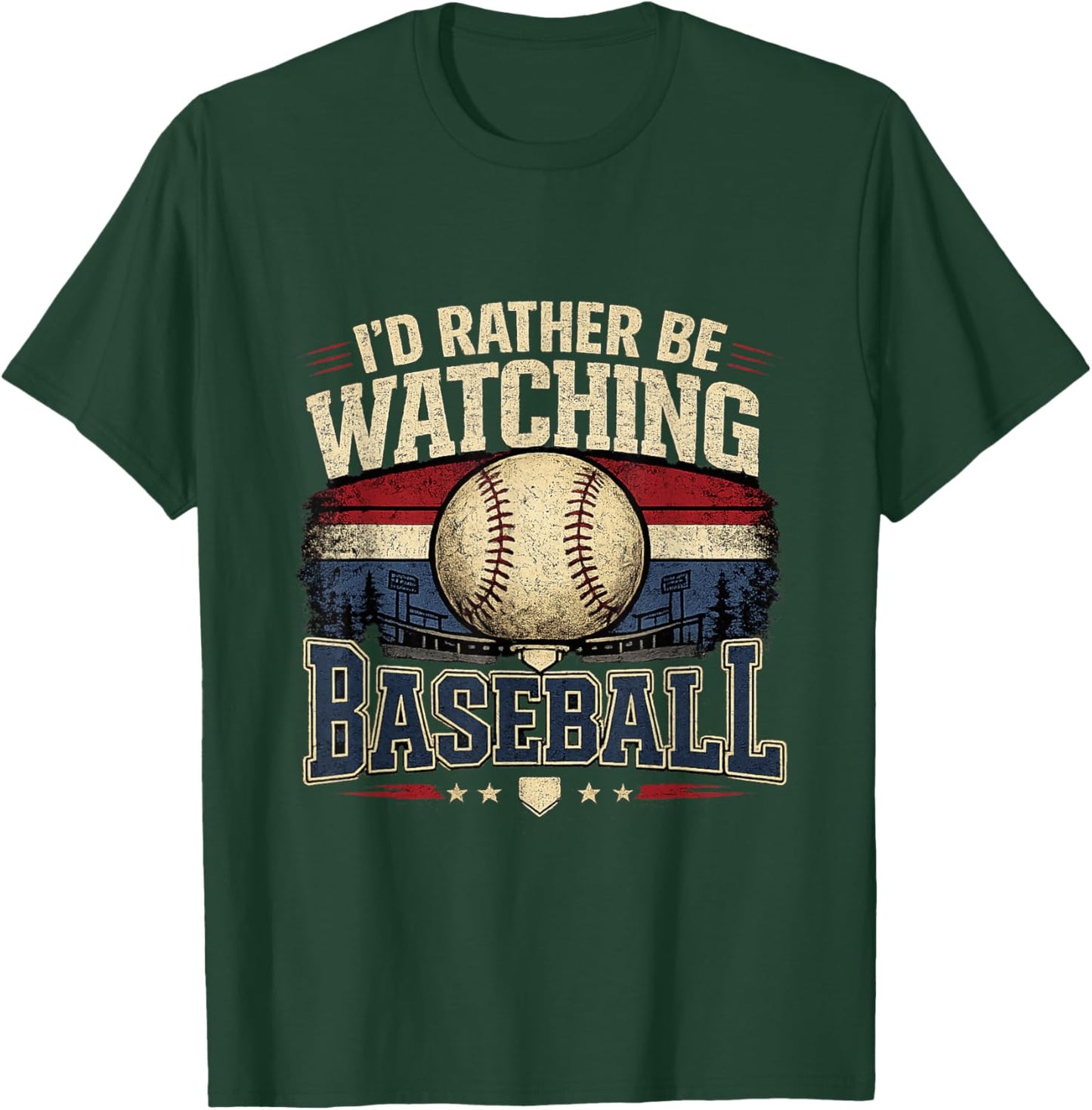 I’d Rather Be Watching Baseball Vintage Retro Graphic T-Shirt - T-Shirt | Forest