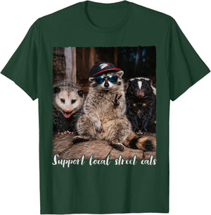 Racoon Opossum Skunk Lover Feral Support Local Street Cats T-Shirt - T-Shirt | Forest