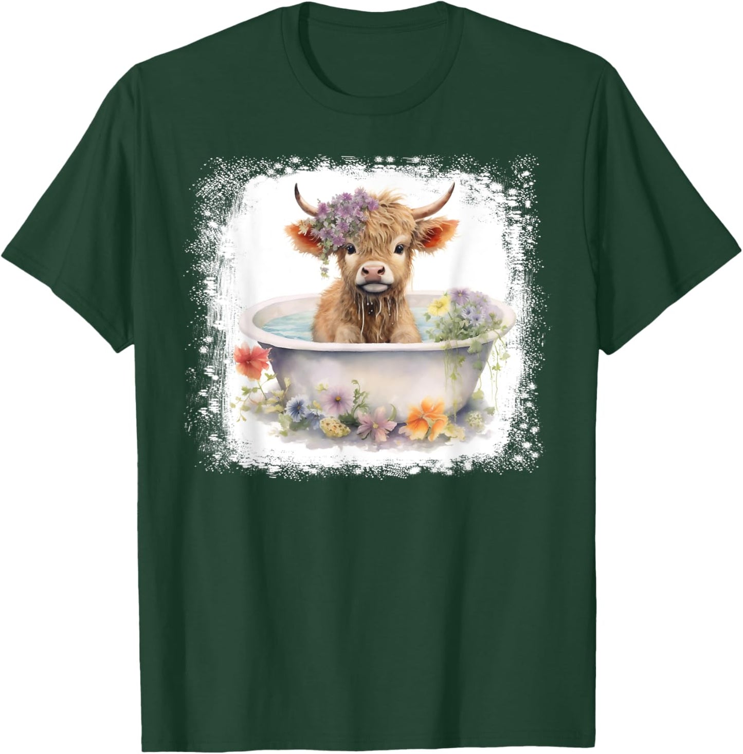 Baby Highland Cow In Bathtub Floral Flowers Women Girls T-Shirt - T-Shirt | Forest