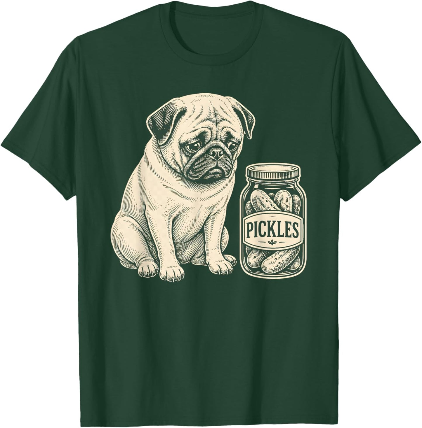 Trauriger lustiger Mops, Gurkenglas für Hundeliebhaber, eingelegtes Essen T-Shirt - T-Shirt | Forest