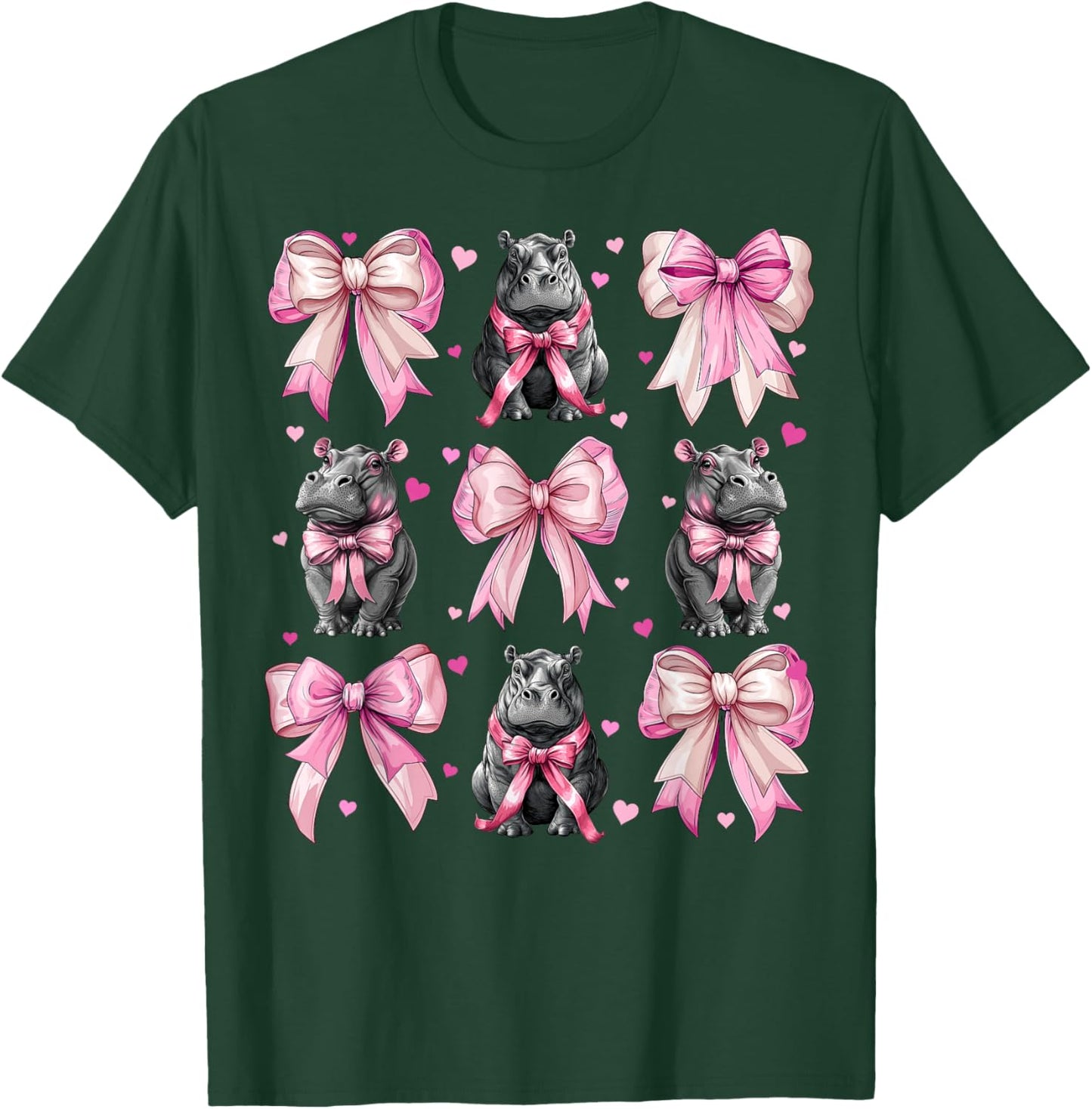 Coquette Bow Hippo Hippopotamus Blushing Girl Mom Pink T-Shirt - T-Shirt | Forest
