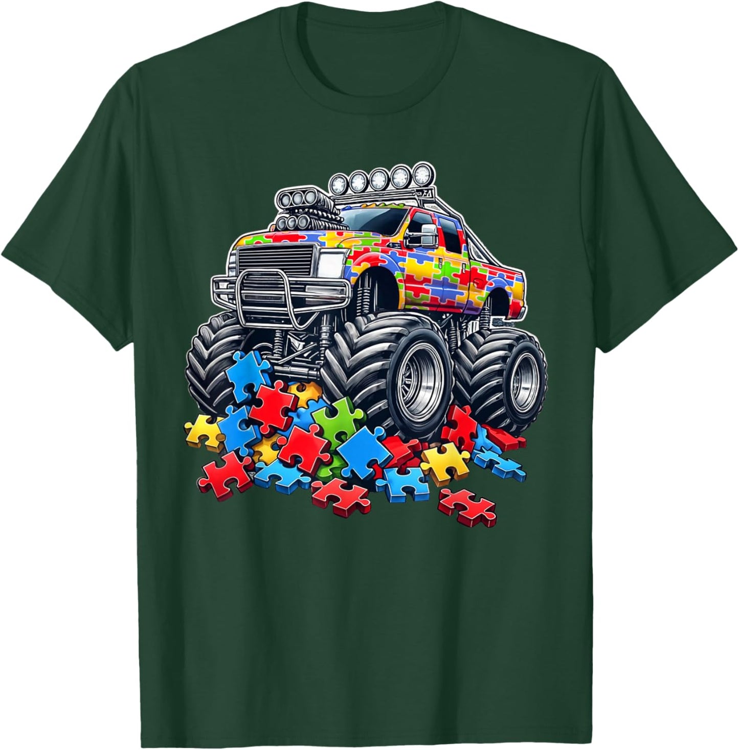 Monster Truck Autism Awareness Neurodivergent Kids Autism T-Shirt - T-Shirt | Forest