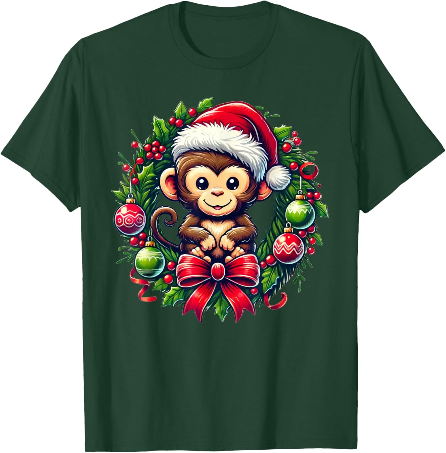 Monkey Santa Hat Christmas Xmas T-Shirt - T-Shirt | Forest