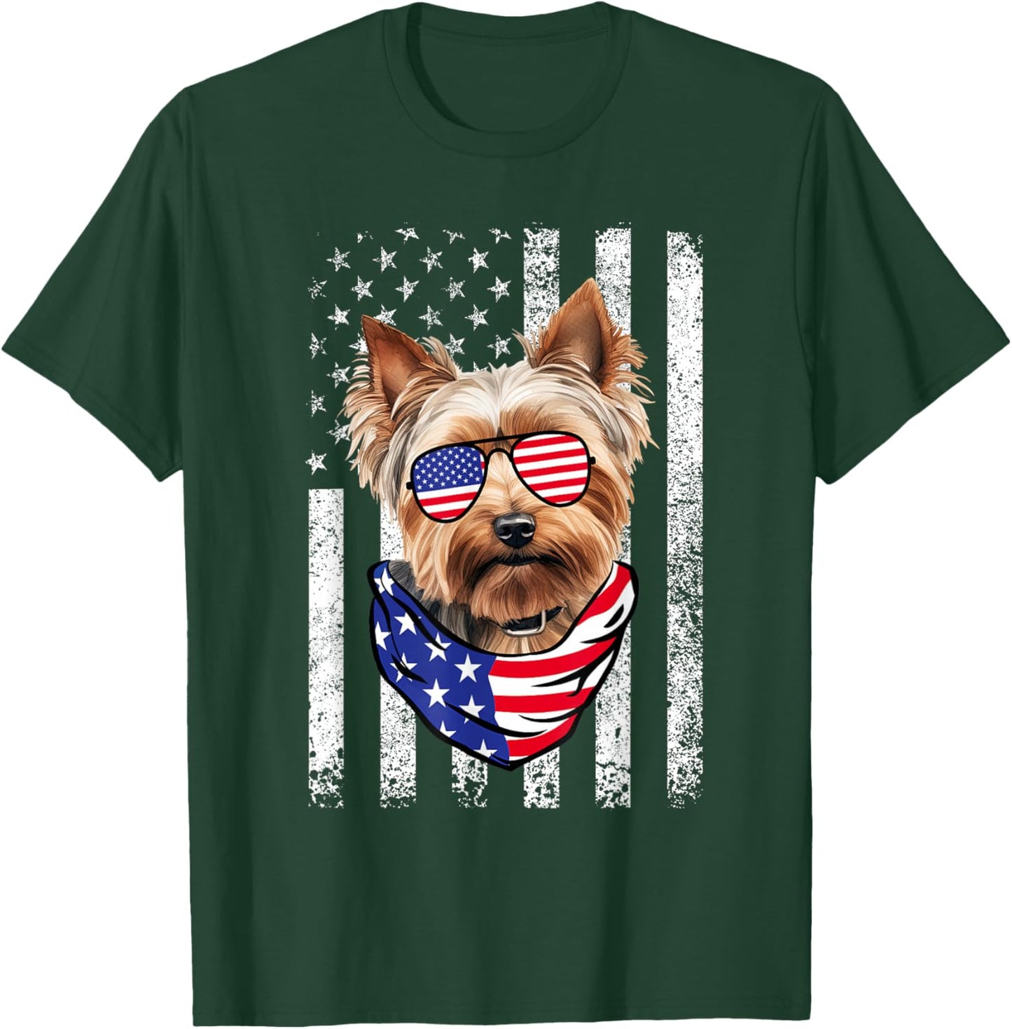 Yorkie American Flag USA Patriotic 4th of July T-Shirt - T-Shirt | Forest