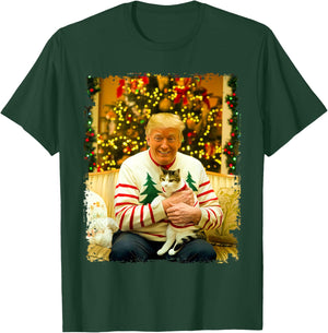 Funny Trump Christmas Sweater for Cat Lovers Xmas Pajamas T-Shirt - T-Shirt | Forest
