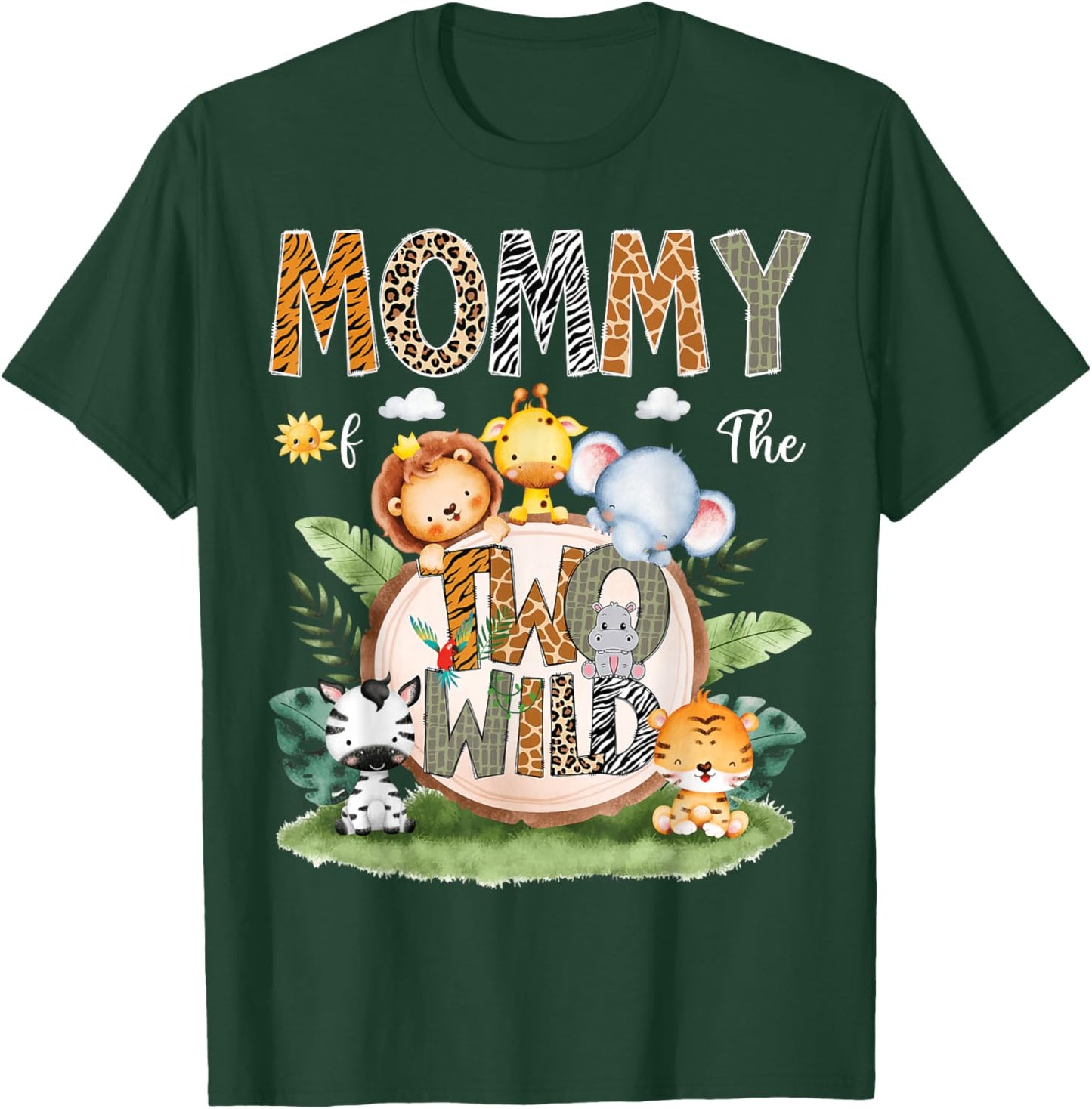 Mommy Of The Two Wild 2Nd Birthday Safari Animal Lover T-Shirt - T-Shirt | Forest