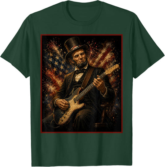 4th July Abraham Lincoln Guitar Poster T-Shirt - T-Shirt | Forest