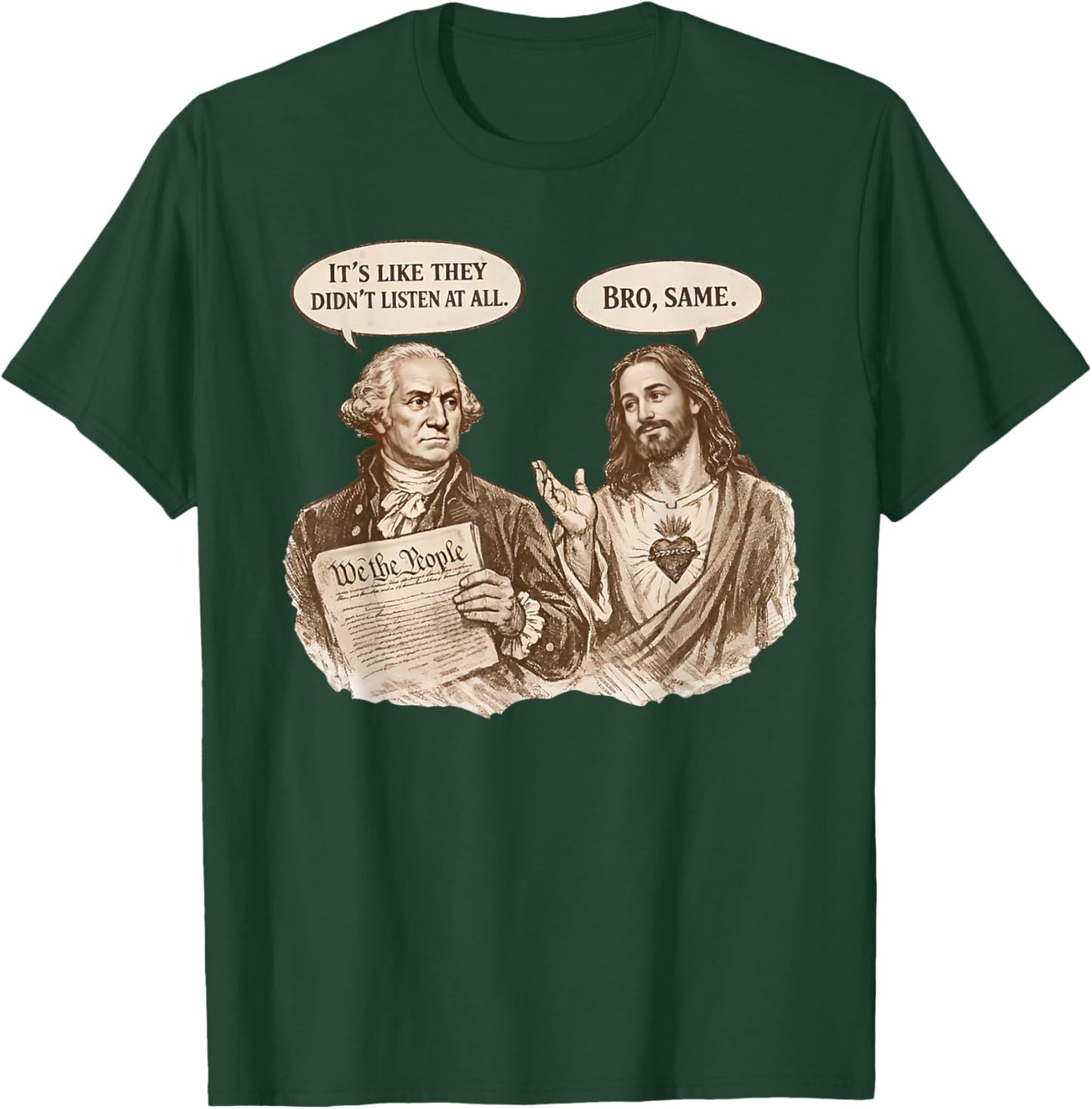 Jesus & George Washington Christian 4th of July American T-Shirt - T-Shirt | Forest