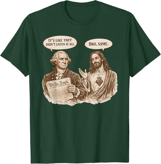 Jesus & George Washington Christian 4th of July American T-Shirt - T-Shirt | Forest