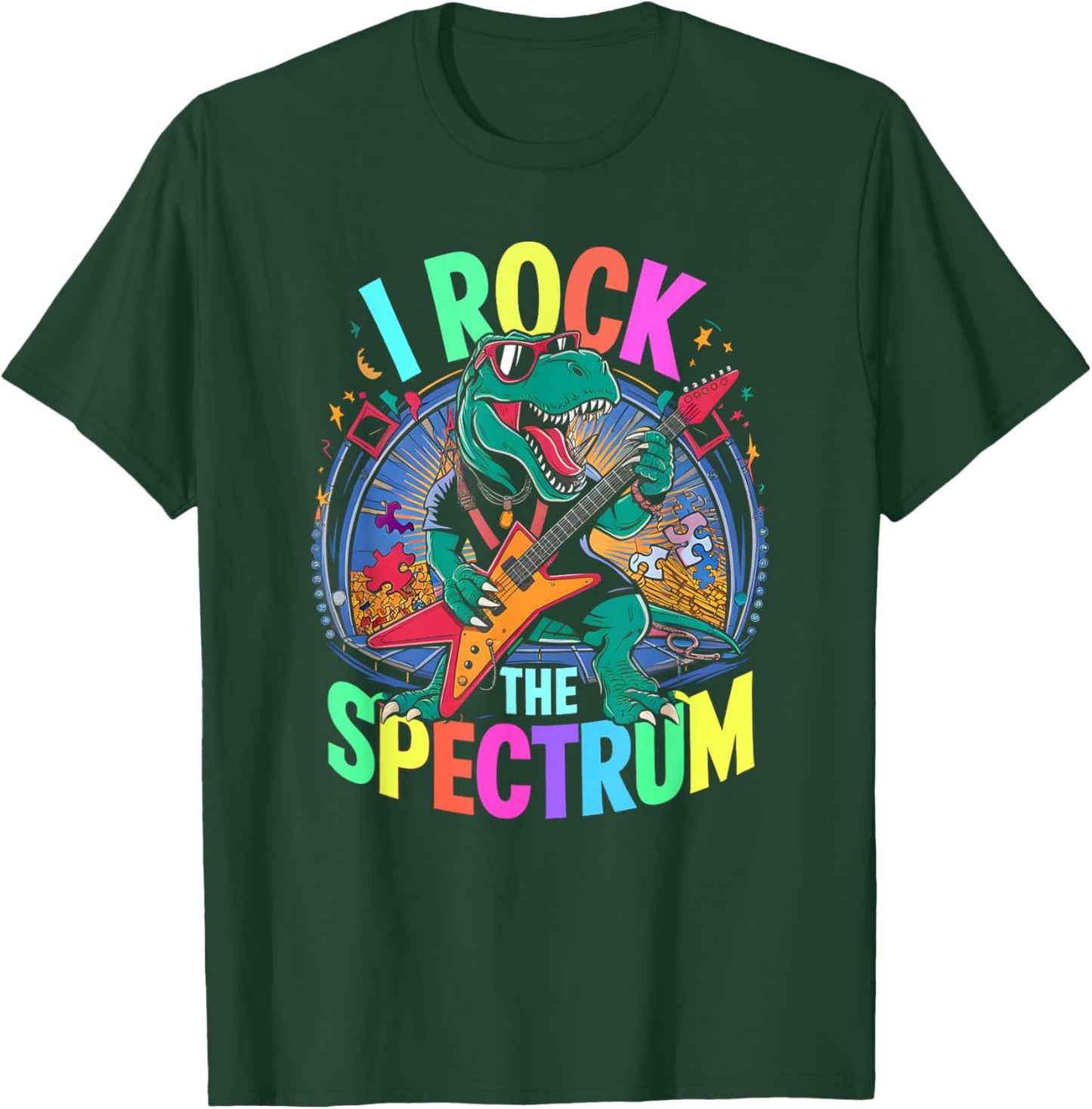 Rockstar Autism I ROCK THE SPECTRUM Teacher Respect Support T-Shirt - T-Shirt | Forest