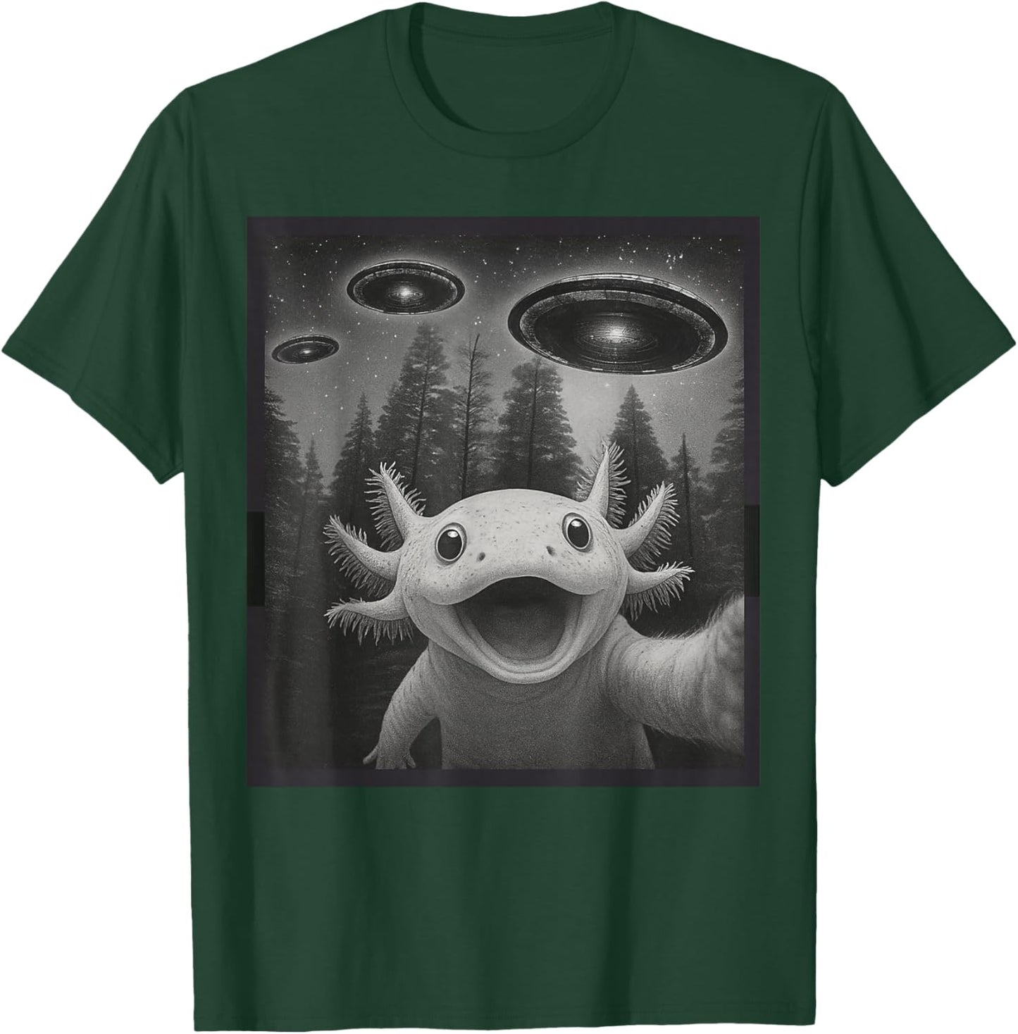 Funny Axolotl Selfie Alien UFO Gifts Women Boy Kid T-Shirt - T-Shirt | Forest