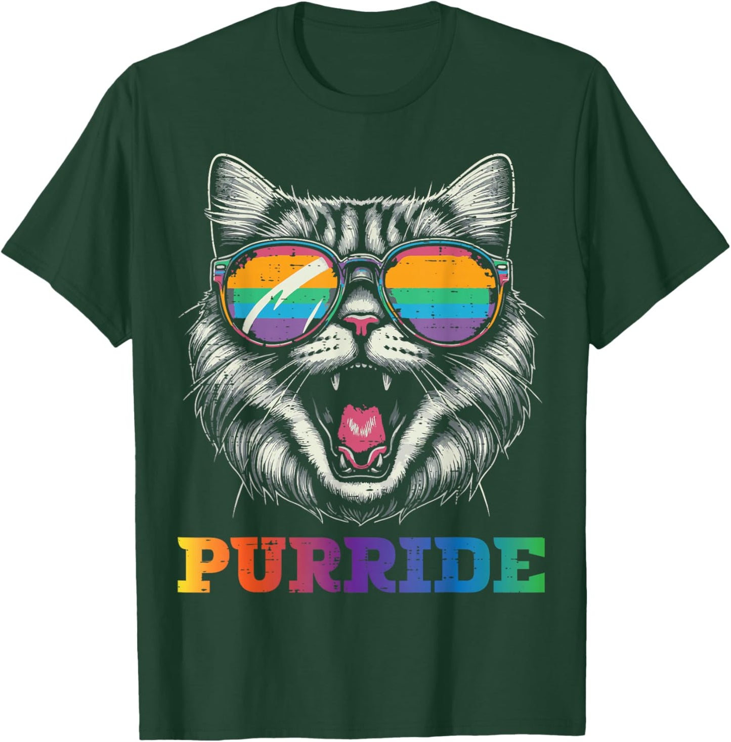 Gay Pride Month Purride Cat LGBTQ Ally Rainbow Men Women T-Shirt - T-Shirt | Forest