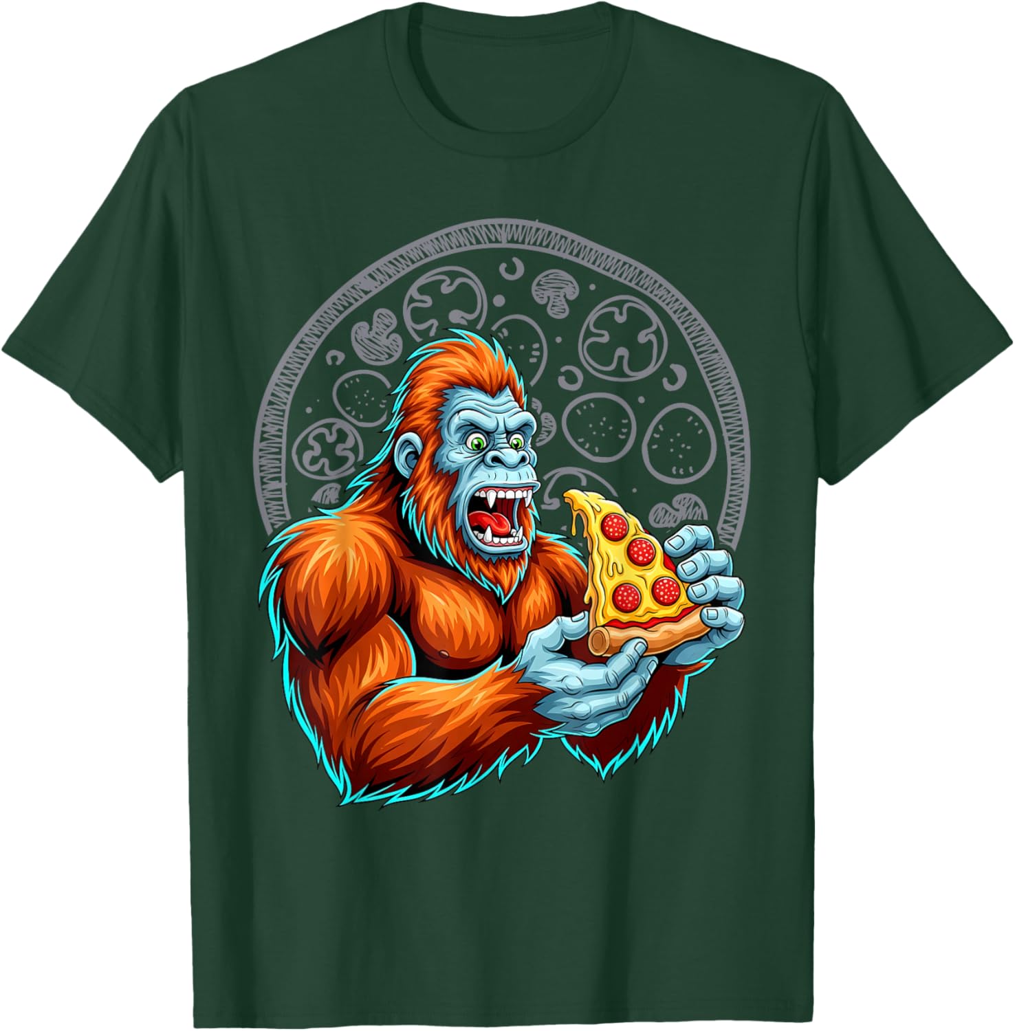 Bigfoot Eating Pizza Cute Sasquatch Funny T-Shirt - T-Shirt | Forest