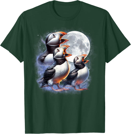 Three Puffins Moon Funny Puffin Howling Wolfs Moon Parody T-Shirt - T-Shirt | Forest