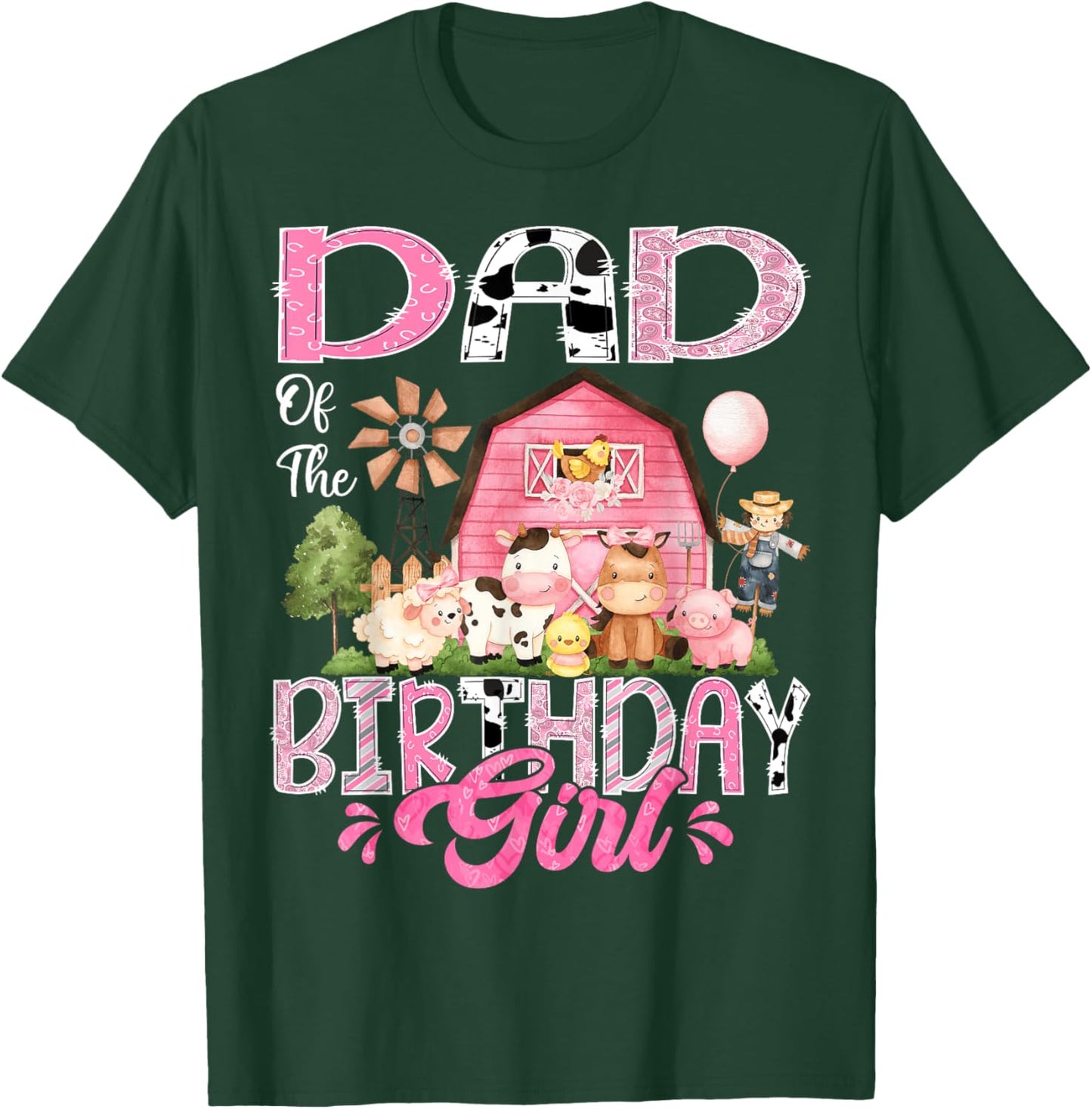 Dad Of The Birthday Girl Pink Farm Cow First Birthday T-Shirt - T-Shirt | Forest
