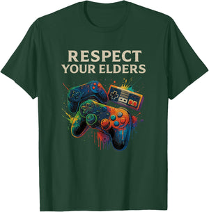 Respect Your Elders Gaming Control Funny Gamer T-Shirt - T-Shirt | Forest
