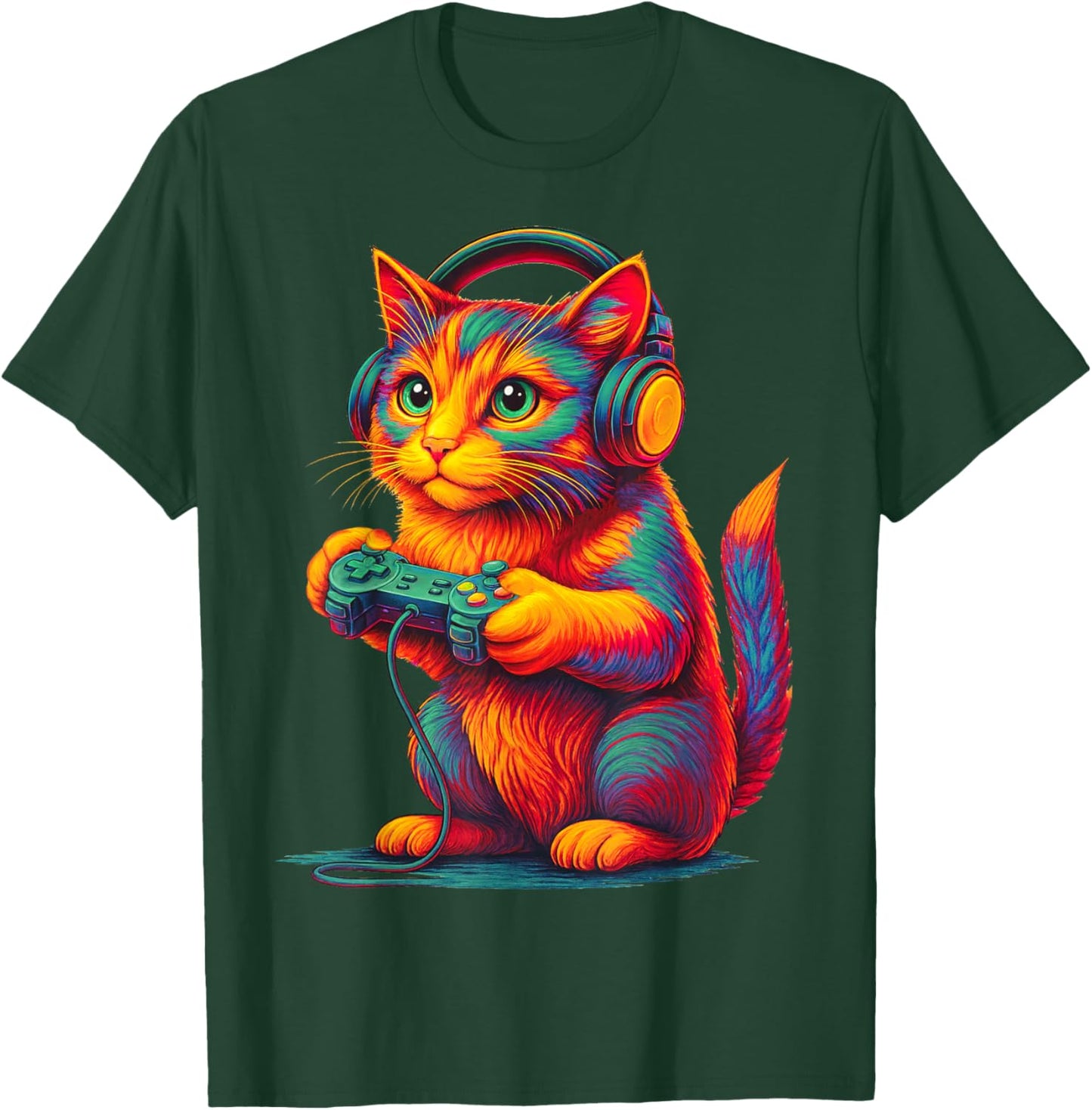 Cat Gamer Funny Video Games Gamer Cat Funny Gaming T-Shirt - T-Shirt | Forest