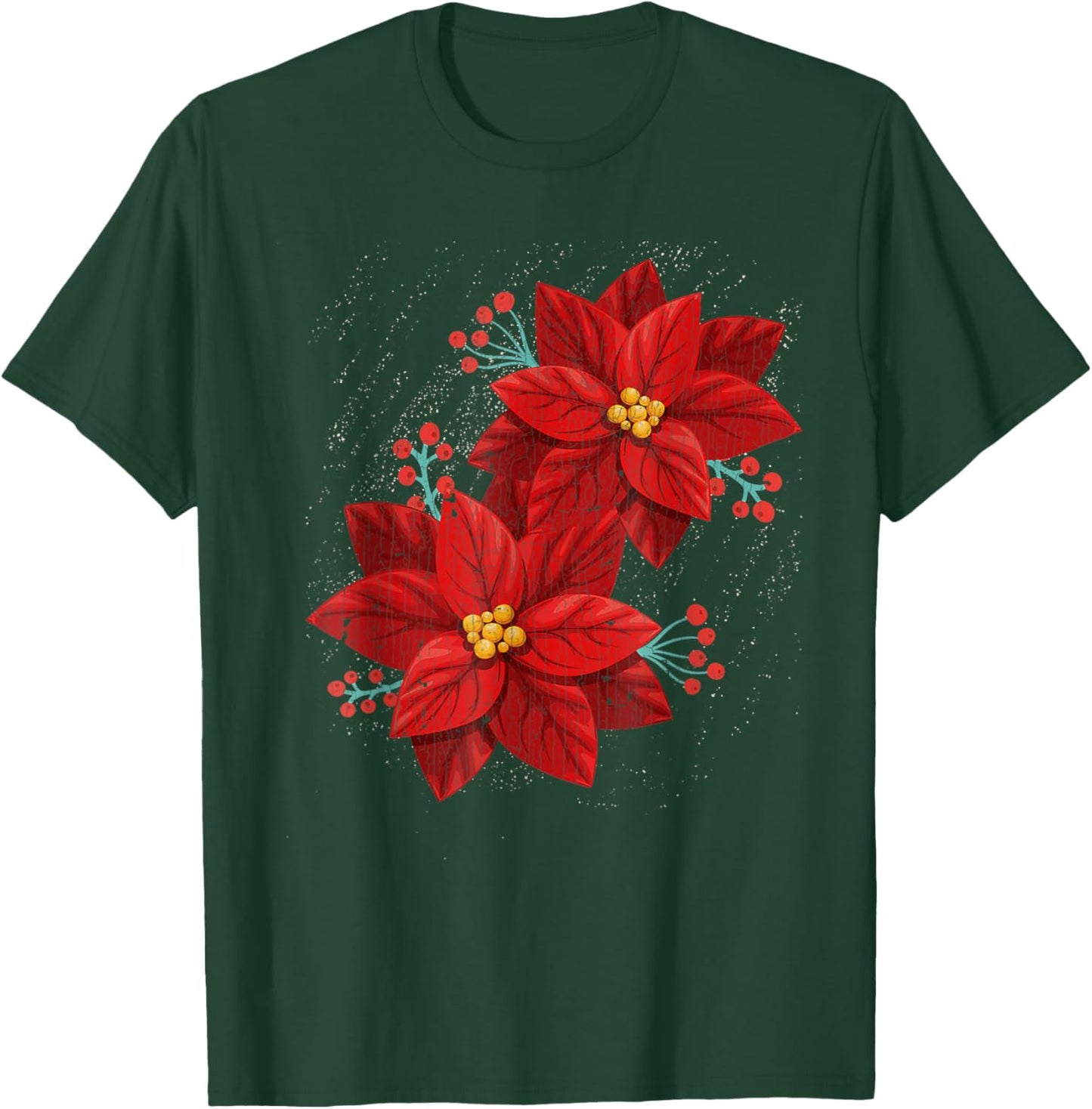 Vintage Retro Red Poinsettia - Merry Christmas Flower - Happ T-Shirt - T-Shirt | Forest