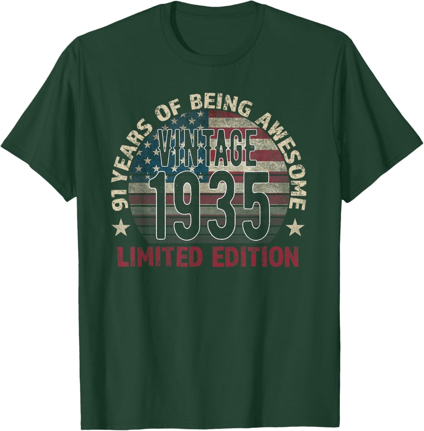 91th Birthday Gift Men Vintage Born 1935 Turning 91 Year Old T-Shirt - T-Shirt | Forest