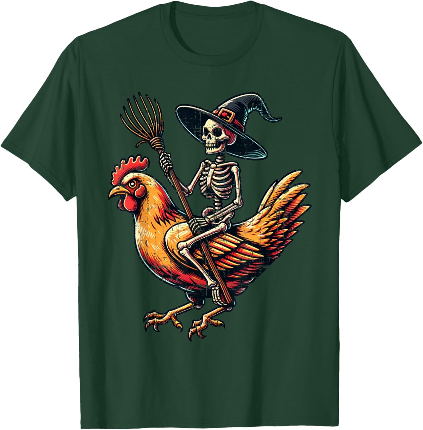 Skeleton Riding A Chicken Funny Halloween Pumpkin Boys T-Shirt - T-Shirt | Forest