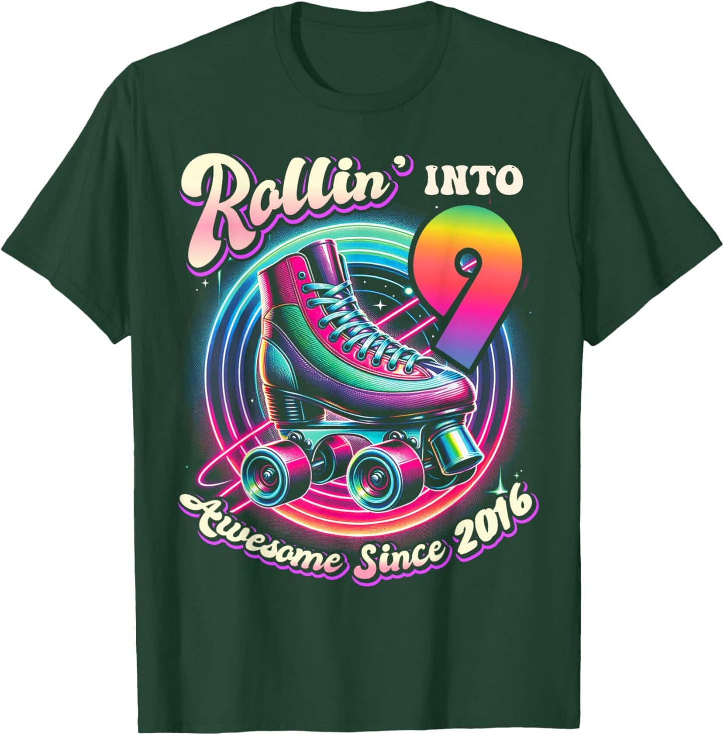 Birthday Roller Skating 9th Girls Rollin into 9 Skate Party T-Shirt - T-Shirt | Forest