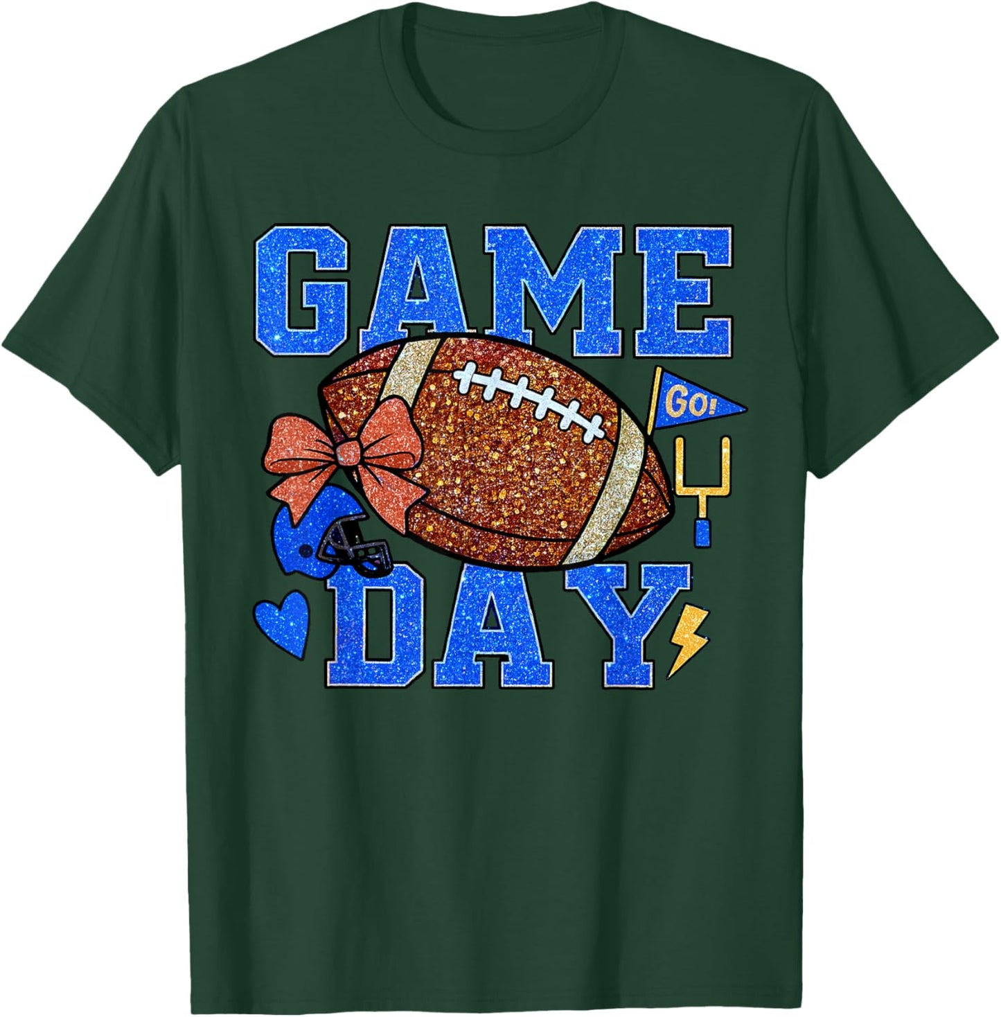 Game Day Football Season Football Mama Blue Gold Bow Girls T-Shirt - T-Shirt | Forest