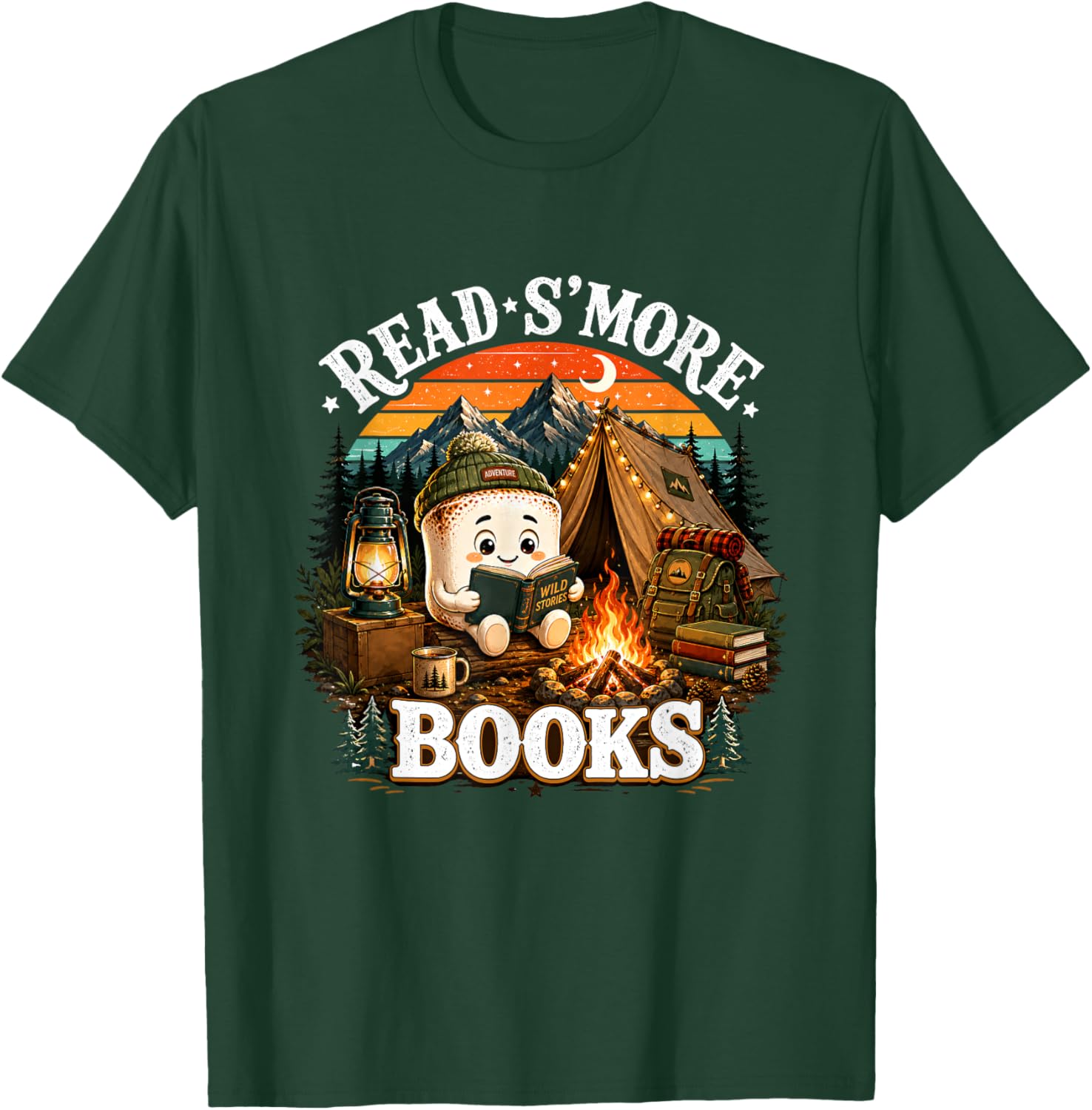 Read S'More Books Cute Campfire Reading Book Lovers Camping T-Shirt - T-Shirt | Forest