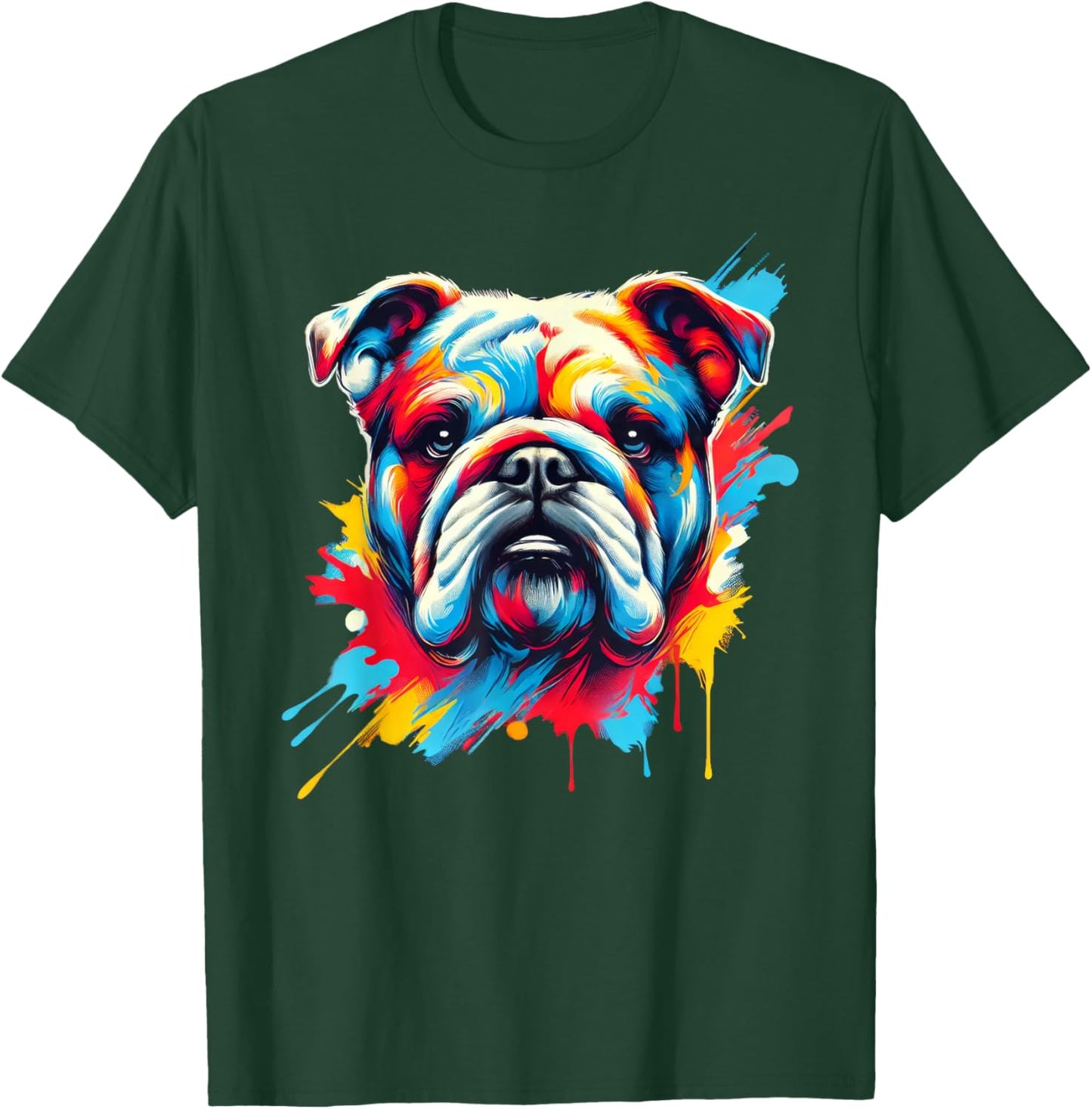 Colorful English Bulldog Dog Painting T-Shirt - T-Shirt | Forest