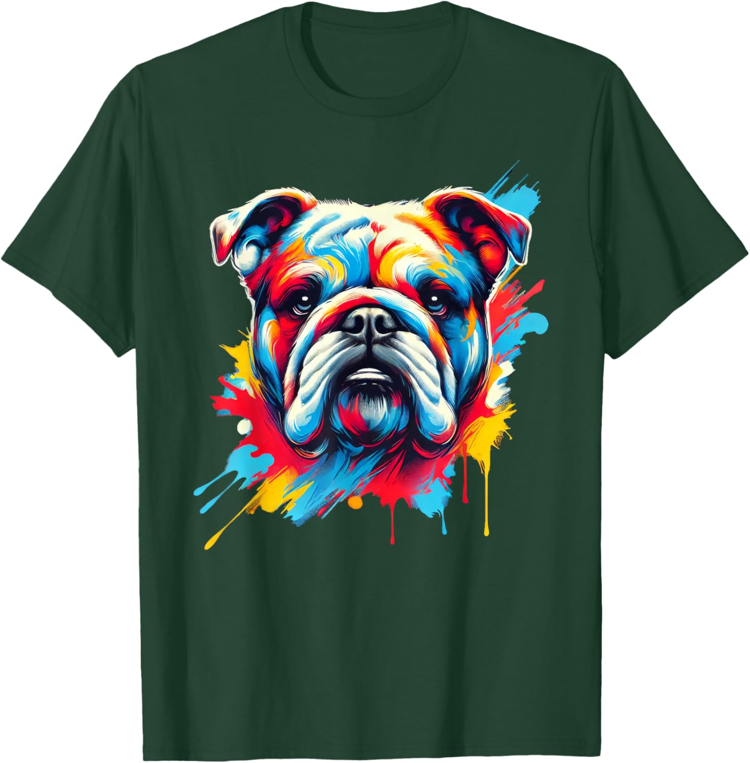 Colorful English Bulldog Dog Painting T-Shirt - T-Shirt | Forest
