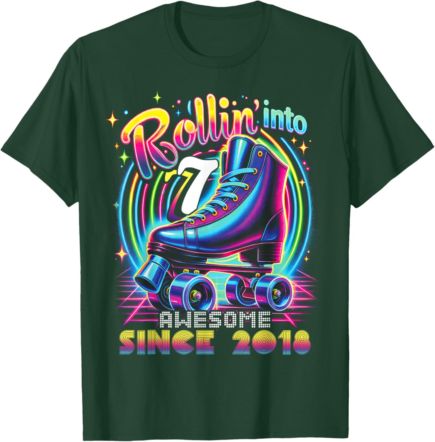 Birthday Roller Skating 7th Girls Rollin into 7 Skate Party T-Shirt - T-Shirt | Forest