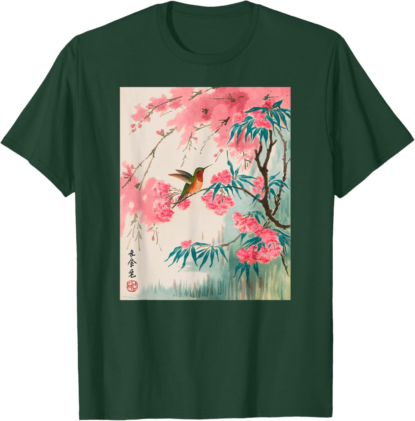 Hummingbird Japanese Art Kyosai Vintage Japan Artwork T-Shirt - T-Shirt | Forest