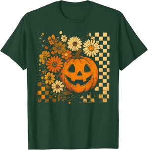 Retro Pumpkin Sunflower Daisy Thanksgiving Halloween Fall T-Shirt - T-Shirt | Forest