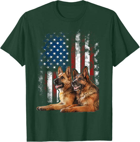 Vintage Patriotic German Shepherd American Flag 4th of July T-Shirt - T-Shirt | Forest