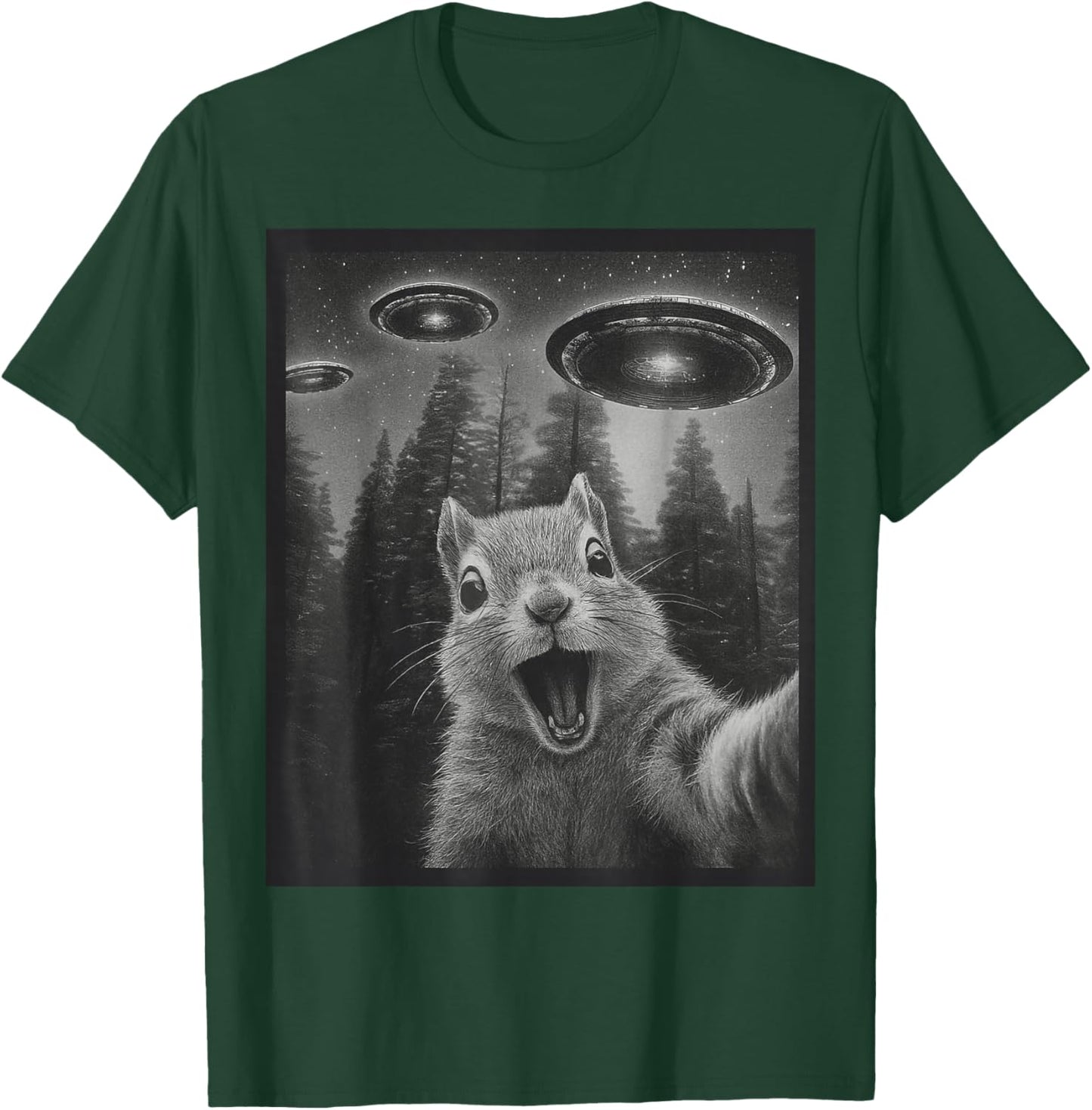 Funny Squirrel Selfie Alien UFO Gifts Women Boy Kid T-Shirt - T-Shirt | Forest