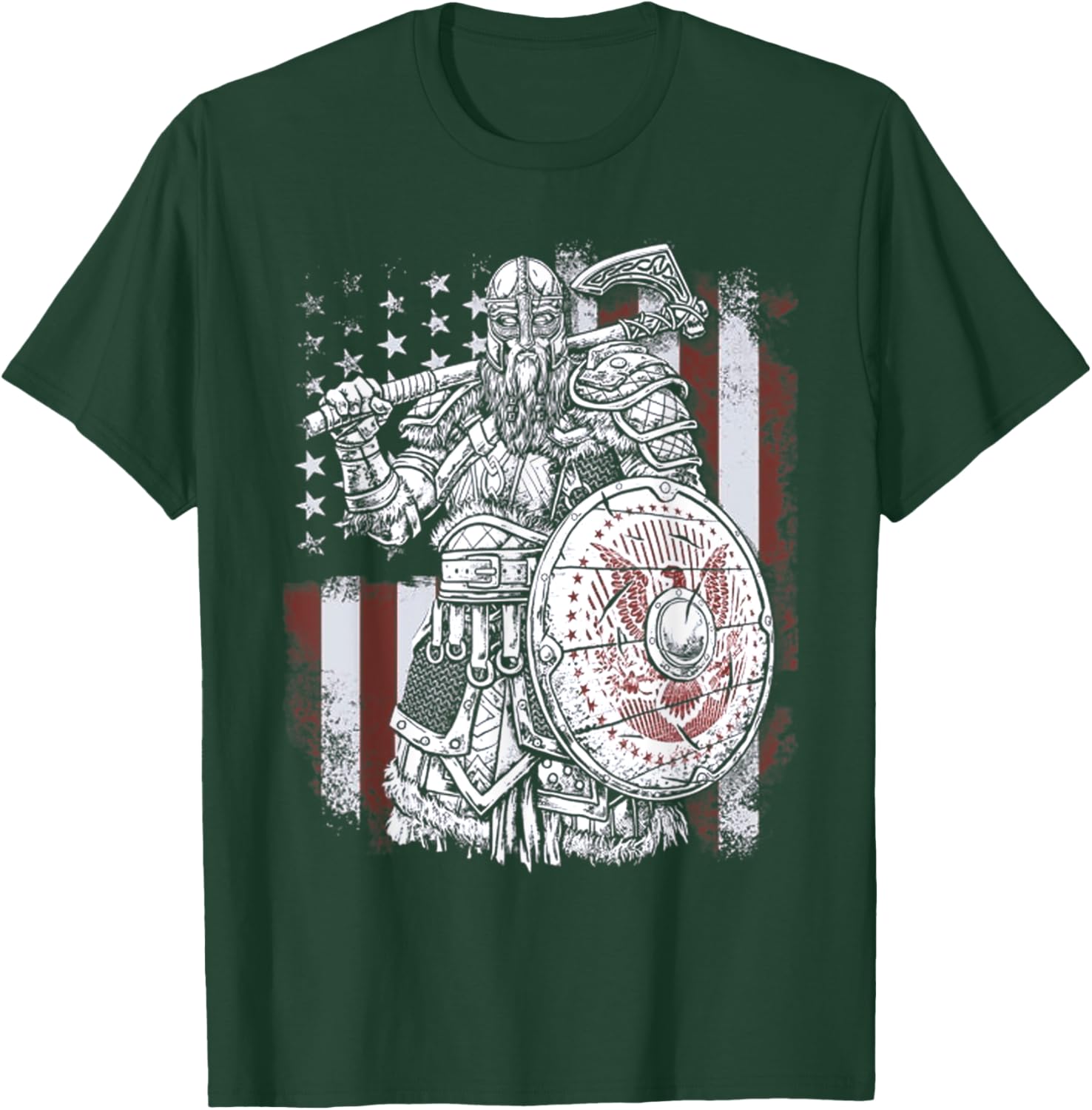 Berserker American Flag Viking Valhalla North Myths Celtic Men T-Shirt - T-Shirt | Forest