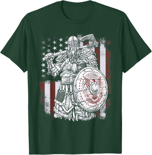 Berserker American Flag Viking Valhalla North Myths Celtic Men T-Shirt - T-Shirt | Forest